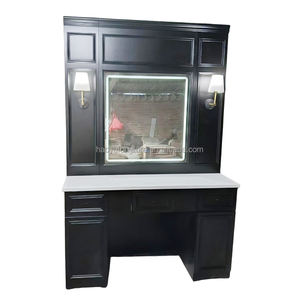 Estación de barbería de madera de estilo vintage, asientos triples, estaciones de espejo Led con luz para estudio de peluquería - Product Image 2