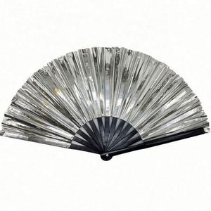 พัดมือพับได้ลายดอกไม้ ขนาด 33 ซม. ทำจากไม้ไผ่เคลือบ PVC สีรุ้งโฮโลแกรม เหมาะสำหรับงานเทศกาลดนตรีและปาร์ตี้ - Product Image 3