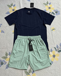 Conjunto Deportivo de Verano para Hombre, 2 Piezas, Verde Menta Sólido y Negro, Ligero, Transpirable, de Secado Rápido, Camiseta de Manga Corta y Pantalones Cortos, para Gimnasio - Product Image 2