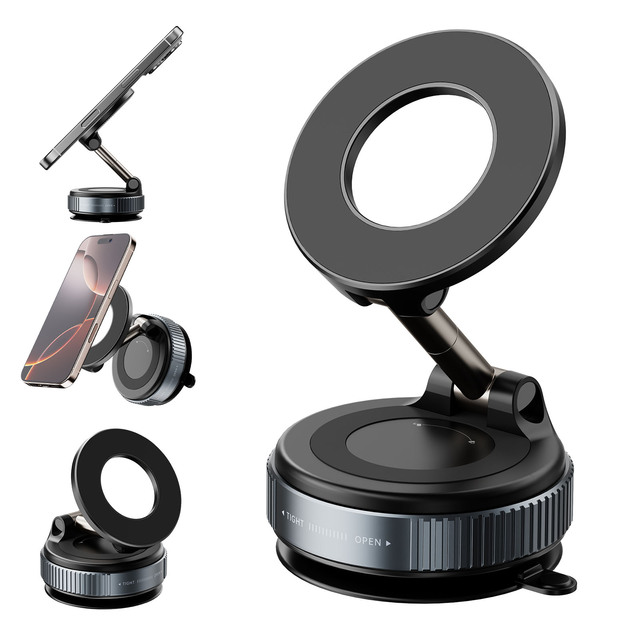 New Universal CNC Aluminum Alloy Suction Cup Car Phone Holder Stand 360 Rotation Magnetic Windshield Dashboard Desk Adjustable