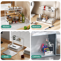 Twee-laags modern metalen multifunctionele mandenrek uittrekbare kast kruidenorganizer keuken schoonmaakbenodigdheden opbergmand