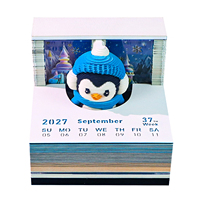 2027 Bloc-notes calendrier artistique en papier Pingouin, artisanat en papier sur le thème des animaux polaires avec lumière LED et boîtier de présentation en acrylique, cadeau créatif