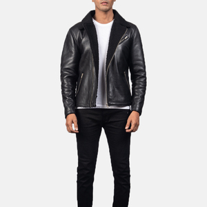 Veste en cuir pour homme, style streetwear, coupe slim, fermeture éclair, fourrure, marque privée, noire, poids lourd - Product Image 3