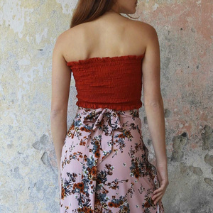 Tops tube sexy pour l'été, en viscose, à smocks élastiques, imprimés personnalisés, <span class=keywords><strong>sans</strong></span> bretelles, pour femmes - Product Image 4