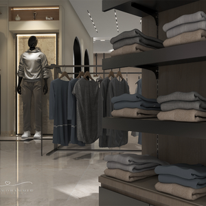 ชั้นวางแบบเคลือบโลหะสำหรับผู้ชายที่ออกแบบได้ตามต้องการสำหรับร้านขายเสื้อผ้าสไตล์อุตสาหกรรม - Product Image 2