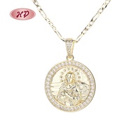 Nom personnalisé Haute Couture blanc pièce de monnaie catholicisme tête de jésus Fine Moissanite collier pendentif