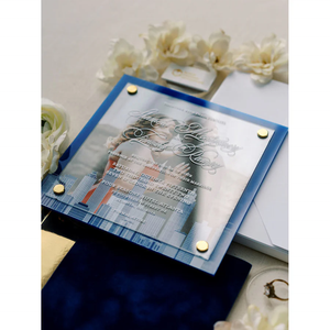 Invitación de boda de Skyline acrílico de doble capa <span class=keywords><strong>con</strong></span> foto cuadrada 3D de elegancia de lujo <span class=keywords><strong>con</strong></span> sobre de cartulina - Product Image 5