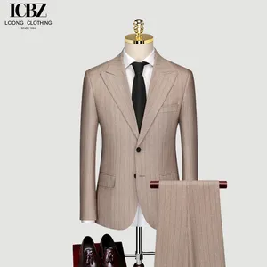 Custom suit manufacturers wedding dress slim custom brown striped suit men's business casual formal suit