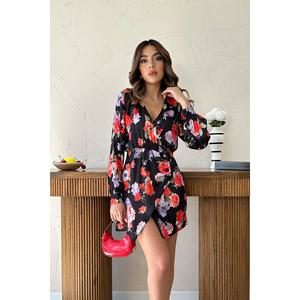 Robe fourreau en satin écologique à imprimé floral, taille naturelle, rouge, pour soirée - Product Image 3