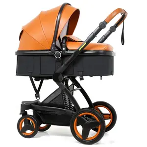 high quality PU leather one-key collection lightweight newborn baby stroller pram with adjustable canopy for 0-3 years old kids