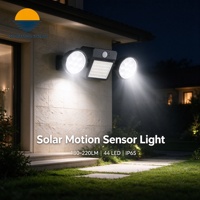 Lampe murale solaire à 2 têtes, 220LM, 44 LED, avec détecteur de mouvement PIR, micro-lumière, étanche IP65, pour jardin