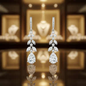 Orecchini Pendenti E2777 in Oro con Cristalli a Goccia e Strass, Gioielli di Lusso da Sposa per Donne - Product Image 2