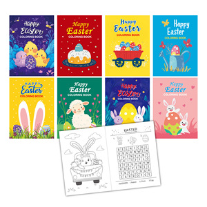 Livre de coloriage de jeu de <span class=keywords><strong>quiz</strong></span> de dessin animé pour enfants, thème de fête de festival, édition de Pâques, reliure thermique, impression promotionnelle - Product Image 1