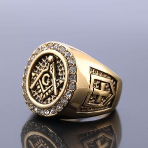 Anillo Masónico Punk Retro para Hombre, de Acero Inoxidable, Chapado en Oro de 18K, con Cruz de los Cruzados y Escudo - Product Image 3