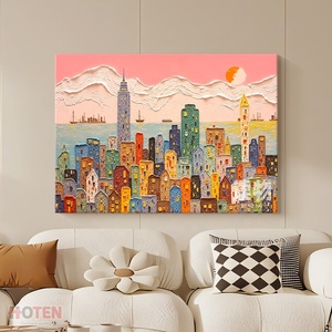 HOTEN <span class=keywords><strong>Peinture</strong></span> à l'huile abstraite de <span class=keywords><strong>paysage</strong></span> <span class=keywords><strong>urbain</strong></span>, texture peinte à la main sur toile, art original, décoration murale pour chambre/salon - Product Image 1