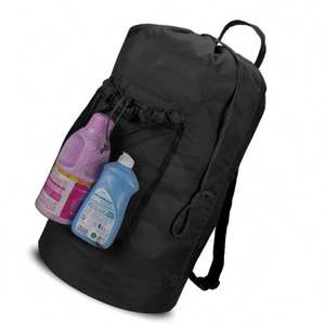 Custom logo High Quality Heavy Duty Durable Travel Storage Bag <b>Drawstring</b> 600d Oxford Clothes Mesh Laundry Wash <b>Backpack</b> Bag - Product Image 1