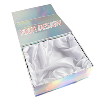 Boîte cadeau pliante de cils noirs personnalisés Costume holographique argenté pour bonbons chocolat pour sous-vêtements chaussettes vêtements emballage en fourrure