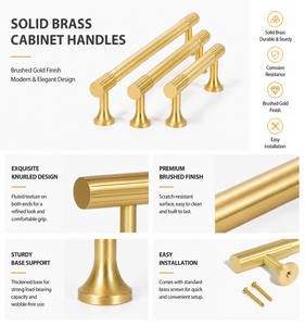 Koppalive Brushed <strong>Brass</strong> Gold Linear Fluted Straight Stripe Kitchen Cabinet Handles <strong>Antique</strong> Drawer <strong>Knobs</strong> Solid <strong>Brass</strong> Pulls - Product Image 2