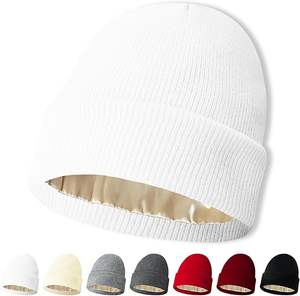 Gorro con forro <span class=keywords><strong>de</strong></span> satén para hombre y mujer, gorro <span class=keywords><strong>de</strong></span> calavera holgado con forro <span class=keywords><strong>de</strong></span> seda y puños <span class=keywords><strong>de</strong></span> punto cálido para invierno - Product Image 3