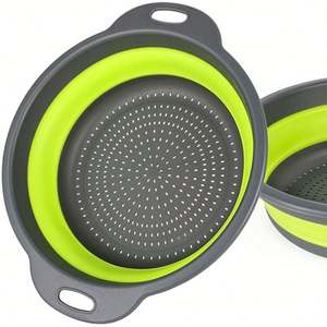 USSE Lot de 3 passoires pliables en silicone vert pour la cuisine Passoires de 6 pintes pour légumes - Product Image 1