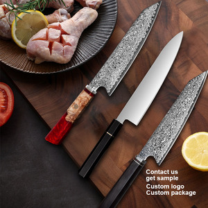 Venta caliente japonés acero de alto carbono Sharp Chef Damasco cuchillo resina roja mango de madera utilidad Cleaver juego de cuchillos de cocina - Product Image 1