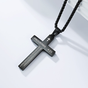 Collier en acier inoxydable de haute qualité, personnalisé, en gros, avec croix, bijoux religieux chrétiens, inspiré de la foi <span class=keywords><strong>biblique</strong></span> - Product Image 5