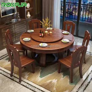 Chinese Style Black Walnut Color Solid Wooden Round Table Dining Home Hotel Dining Room Table Set Furniture