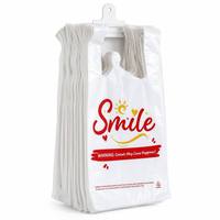 Sacs en T-shirt imprimés imperméables recyclables White Smile avec support de suspension pour emballage en vrac et présentoir de caisse pour l'épicerie et la vente au détail