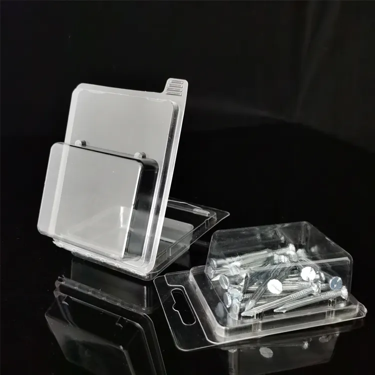Preiswerter harter durchsichtiger clamshell-kunststoffverpackungs-displayboxen für ausstellung mit euro-loch einsatz-papierkarte für schraube