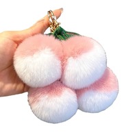 Porte-clés en fourrure de lapin Rex véritable, petit pendentif pompon mignon en forme de litchi pour sac à dos
