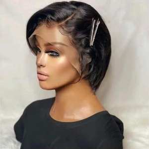 วิกผมแท้แบบสั้นสำหรับผู้หญิงผิวดำวิก<span class=keywords><strong>ผม</strong></span>แท้แบบมีลูกไม้ด้านหน้าวิกผมคนมาเลเซีย - Product Image 5