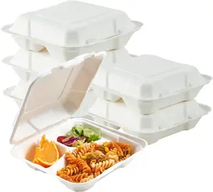 Không có thêm pfas bã mía thực phẩm container Takeaway vỏ sò thực phẩm container phân hủy sinh học bã mía Hộp Ăn Trưa