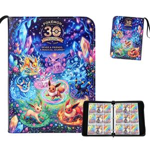 Vente en gros - Album de cartes Pokémon TCG pour le 30e anniversaire, en cuir PU, <span class=keywords><strong>avec</strong></span> fermeture éclair, pour collectionneurs, 4 pochettes, 9 pochettes, rangement pour cartes à collectionner - Product Image 4