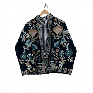 Custom Handmade Floral Embroidered Cotton Suzani <b>Jacket</b> <b>Women</b> Open Front Full Sleeve Prairie Chic Spring <b>Lightweight</b> Outerwear - Product Image 1