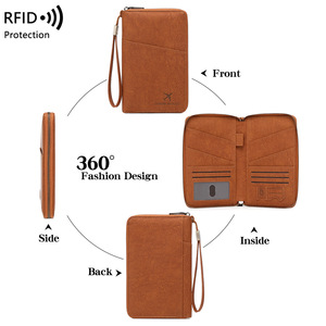 RFID Blocking Travel <strong>Wallet</strong> with Zipper Closure Long PU Leather <strong>Family</strong> <strong>Passport</strong> Holder and Document Organizer Bag - Product Image 2