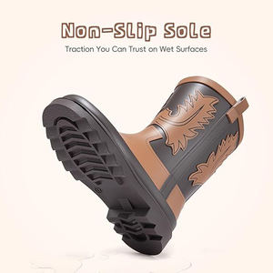 Bottes de pluie pour enfants Cowboy, bottes en caoutchouc imperméables antidérapantes mi-mollet pour garçons et filles, faciles à mettre et à enlever, pour les boue et les flaques d'eau en extérieur - Product Image 4