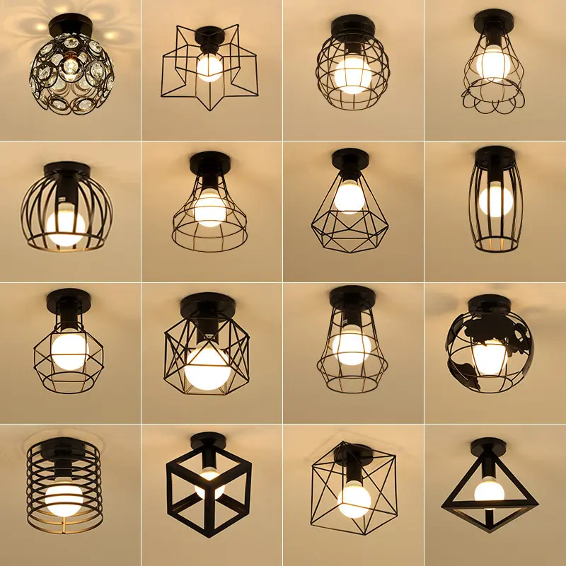 Retro Style Iron Hexagon Star Cages Light Fixtures Home Decoration E27 Fitting Corridor Aisle Hallway LED Small Ceiling Lamp