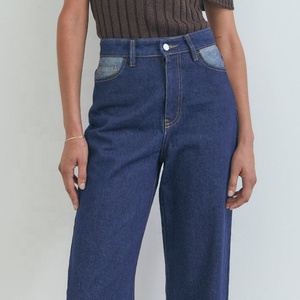 <span class=keywords><strong>Taille</strong></span> <span class=keywords><strong>haute</strong></span> cloche bas femmes jeans bleu deux tons botte coupe flare jeans - Product Image 3