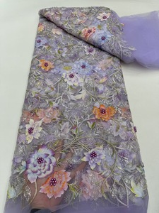 Ni. Ai thiết kế mới hoa Satin Thêu ngọc trai ren lưới phong cách mới đính cườm vải lưới chuỗi vải ren cho cô dâu - Product Image 5