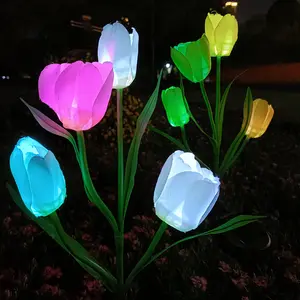 Tulip Flower Shaped Outdoor Yard Garden Lawn Path Lighting Solar Power LED Tulip Landscape Flower Lamp Lights