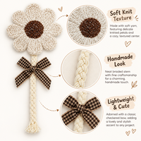 Applique en crochet faite main motif marguerite crème avec nœud, patch tricoté pour vêtements, sacs, chapeaux, artisanat DIY, couture, décoration, accessoire floral mignon 5,1 pouces