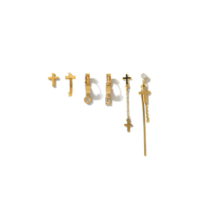 <b>Crystal</b> <b>Earrings</b> Gold Plated 316L Stainless Steel Cross Design <b>Studs</b> With Chain Tassel For Women Fashion Jewelry - Product Image 2