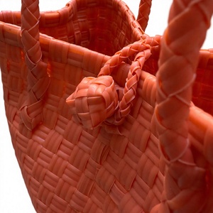 Handmade Peach Plastic Woven Tote <b>Bag</b> Eco Friendly Reusable Market Shopping Beach Handbag Durable Custom Summer Shoulder <b>Basket</b> - Product Image 3