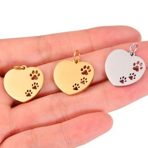 Pendentif en acier inoxydable poli et électroplaqué en forme de cœur avec motif patte de chien creuse pour décoration de porte-clés - Product Image 2