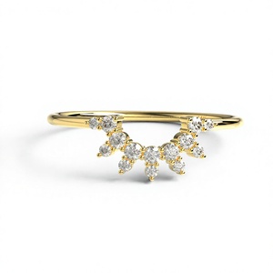 Elegante Tiara de Oro de 18K y 14K con Corona Curva y Diamantes de Laboratorio de Corte Brillante Redondo para Mujer, Anillo de Compromiso Apilable con Diseño de Rayos de Sol - Product Image 1