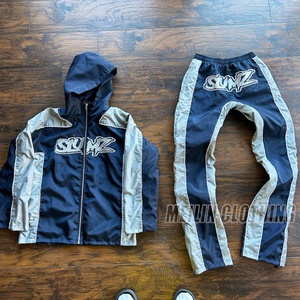 Custom Nylon <b>Zip</b> <b>up</b> <b>Jackets</b> Lightweight Wind Breaker Windbreaker Set Two Piece Jogging Nylon Windbreaker Tracksuit Set - Product Image 3