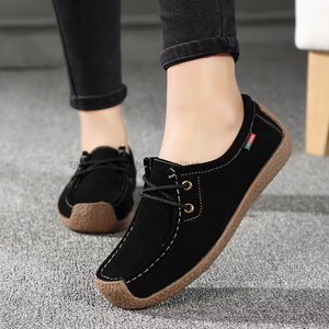 Women's European American Style Genuine Leather <b>Soft</b> Sole Slip-on Casual <b>Shoes</b> Flat Comfortable Mom <b>Shoes</b> Mom Style - Product Image 1