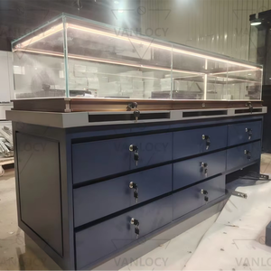 High-End luce blu LED vetrina di vetro orologio chiudibile a chiave per la vendita al dettaglio gioielleria profumeria <span class=keywords><strong>Design</strong></span> alluminio - Product Image 5