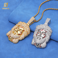 Colgante de Jesús de Lujo NUOYA en Plata de Ley 925 con Moissanita Completa, Corona de Espinas, Esmalte Rojo Manchado de Sangre, Joyería Hip Hop con Cabeza de Jesús