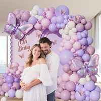 Kit de guirlande d'arche de ballons papillon violet, ballon de sable blanc pour la décoration de fête sur le thème des papillons, fête prénatale, fête de bébé, fête de fiesta